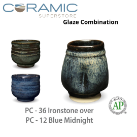 Ironstone PC-36 over Blue Midnight PC-12 Pottery Cone 5 Glaze Combination Ironstone PC-36 over Blue Midnight PC-12 Pottery Cone 5 Glaze Combination
